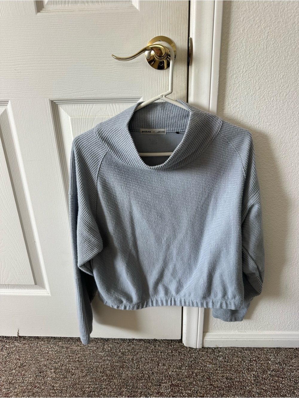 Prana Light Blue Cropped Cowl Neck Sweater